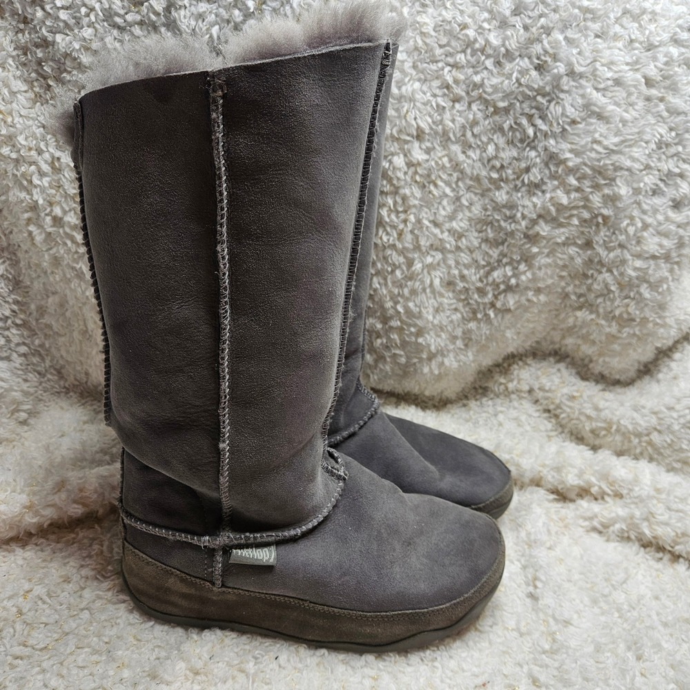 Fitflop Tall Mukluk Gray Suede‎ Shearling Boots sz 8